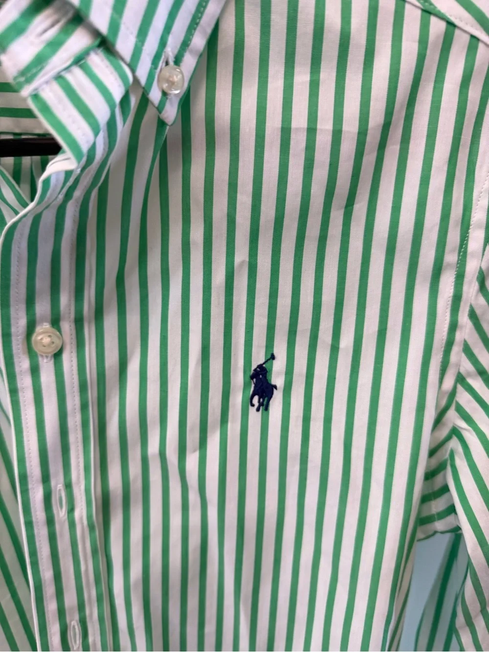 Ralph Lauren Green & White Striped Button-Down Shirt